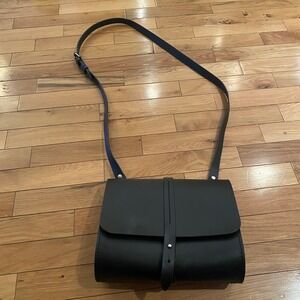 SUNRAY‎ Black Italian Leather Crossbody Satchel Bag Adjustable Strap Minimalist